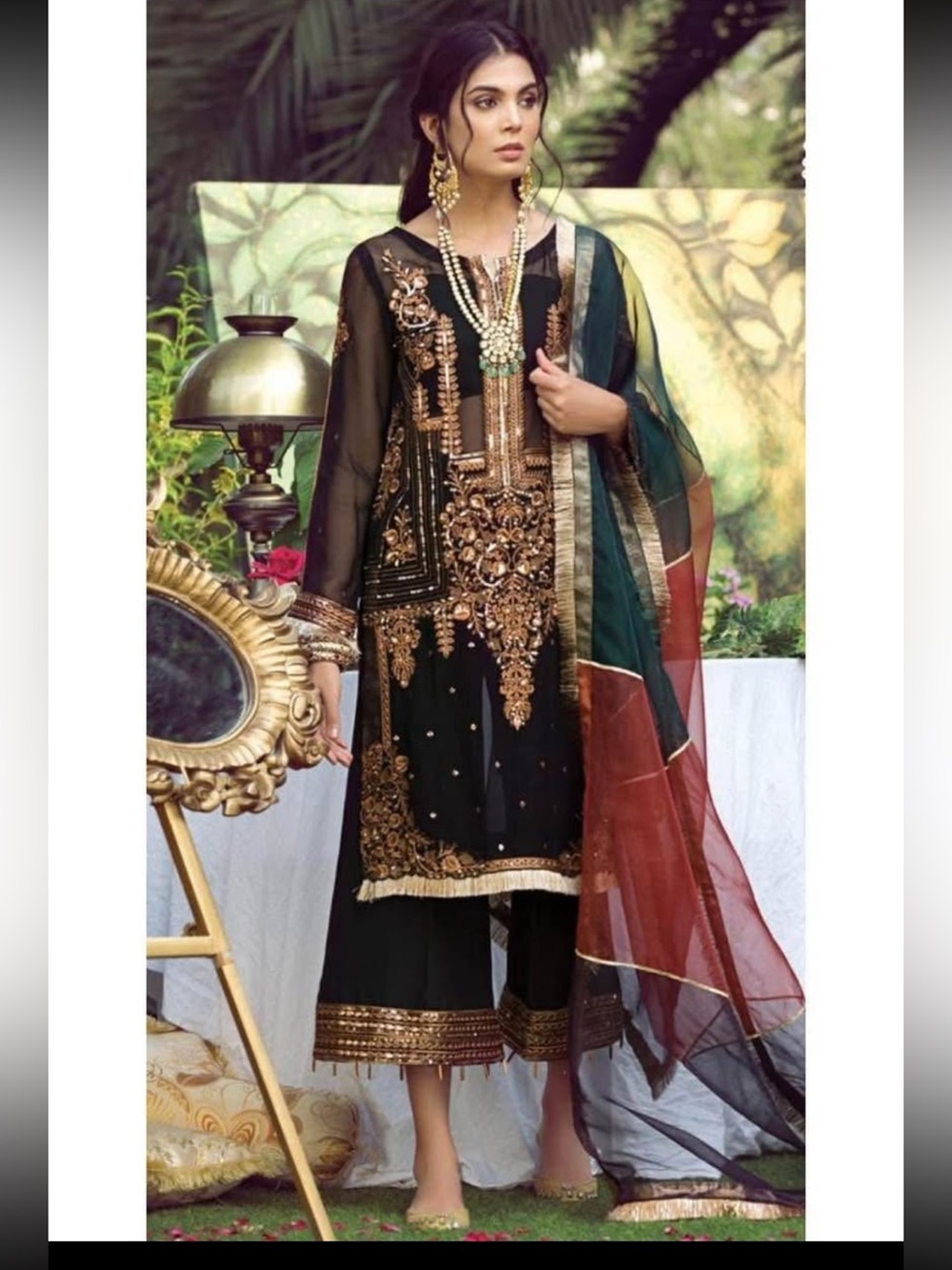 Embroidered black and Gold Ethnic Dress Pakistani Shalwar Kameez